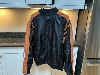 Harley Davidson Jacket Large Orange Black Shield logo Nylon