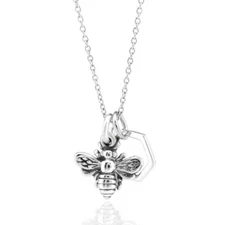 Sterling Silver Tiny Honeycomb Bumble Bee Charm Necklace