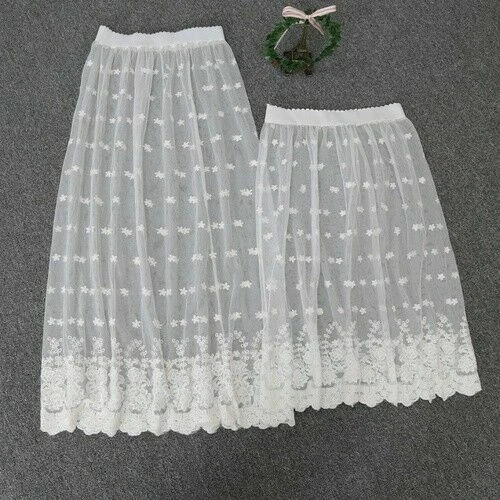 Damen Spitze Schier Rock Blumenmuster Bestickt Gummibund Netz Unterrock - Bild 9 von 17