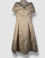  583 Rickie Freeman by Teri Jon Women's Gold Metallic Off-Shoulder Dress Size 6