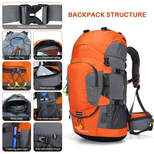 Wasserdichter Rucksack 60L großes Fassungsvermögen Tornister Tasche für Camping Wandern Reisen - Bild 23 von 56