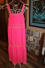 Ann Taylor LOFT fuchsia hot pink embroider linen blend Maxi Sun Dress S (bin119)