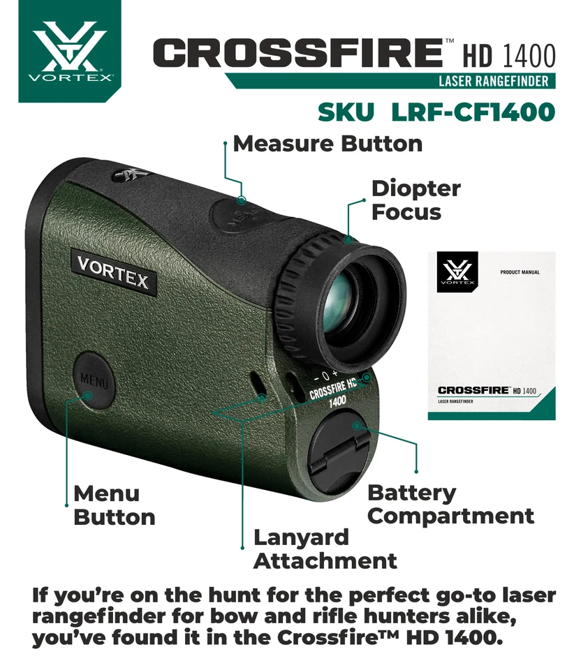 Vortex Optics Crossfire HD 1400 Laser Rangefinder LRF-CF1400 w/ Free Hat Bundle - Image 4 of 4