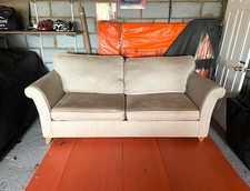 Beige Fabric 2-Seater Sofa Bed with Pull-Out Bed, Rolled Arms, Solid