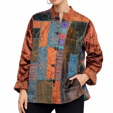 Coldwater Creek Patchwork Jacket Womens PM Copper Velvet Paisley Boho Artisan