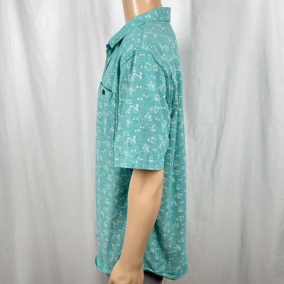 Modern Amusement Men’s XL Green Blue Outdoor Print Short Sleeve Button-Up Shirt - Image 3 of 4