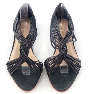 LOEFFLER RANDALL NEW Sparkly Suede Black Open Toe Strappy Twisted Sandals Size 8