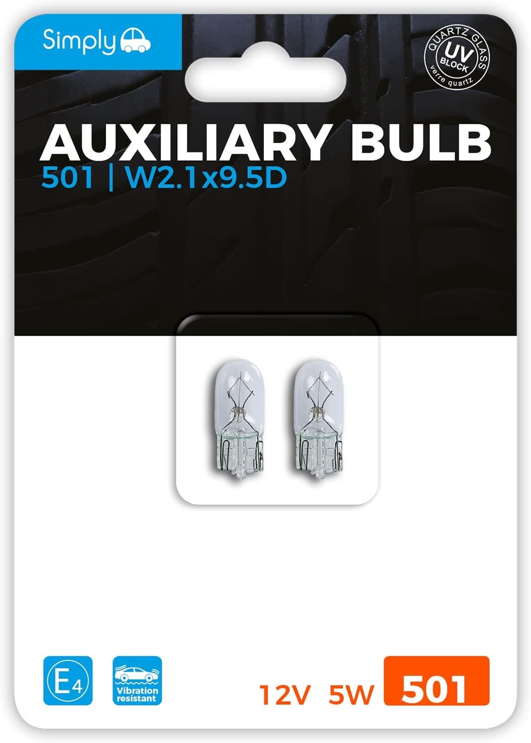Simply S501BL 501 (W5W) Auxiliary Bulb Blister, High Performance and Maximum Vi