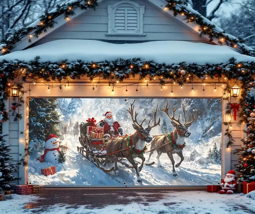 Weihnachtsmann Rentiere Sled  Garage Tür Banner Gewebe Outdoor Hintergrund - Bild 5 von 12