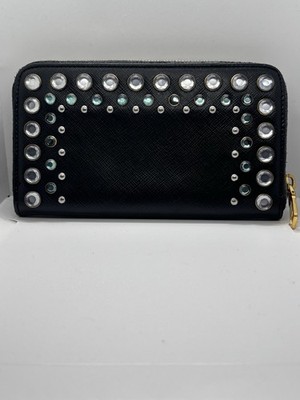 Prada Crystal Studded Saffiano Wallet Black 1ML506 | eBay