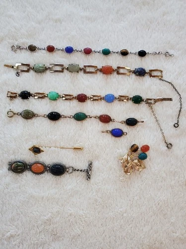LOT Vintage Scarab Costume Jewelry Bracelets pins