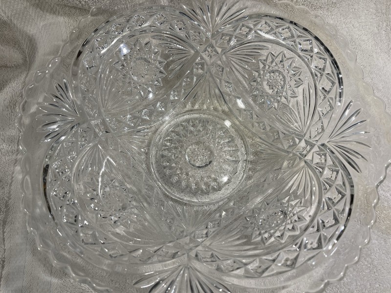 American Brilliant Period Crystal Cut Glass Sawtooth Bowl Hobstar & Fan Pattern