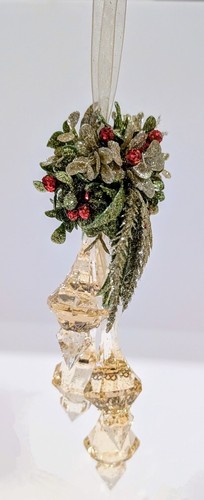 Set/3 Vintage Ganz Kissing Crystals Christmas Ornaments Green w/Red Berries 8" - Picture 3 of 6