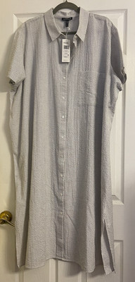 NWT $188 Eileen Fisher White Organic Cotton Ripple Classic Collar Dress 1X 3X