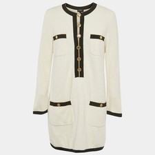 Chanel White Cotton Terry Button Detail Mini Dress M