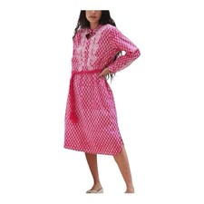 Ex Voto Ivy Caftan Midi Dress XL Raspberry Block Print Embroidered Belt NWT