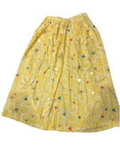 Vintage 80s Chaus Yellow Geometric Pleated Midi Maxi Skirt Sz 12 retro quirky