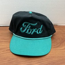 Vintage Hat Cap Snapback Ford Script Black Teal Rope
