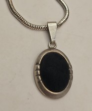 Vintage Onyx Anhänger 835er Silber und Kette 925er Silber - 42-45 cm verstellbar