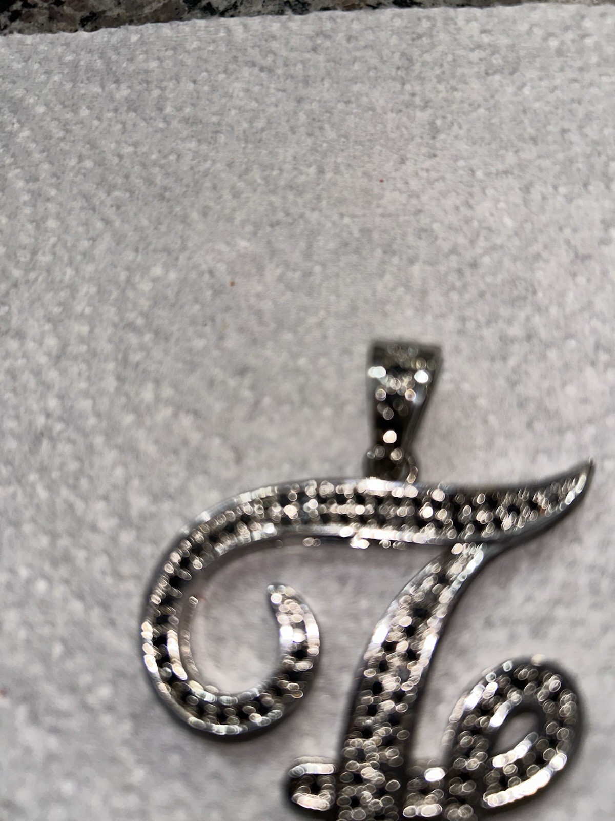 Silver Tone Script Large Initials with Black Rhin… - image 5