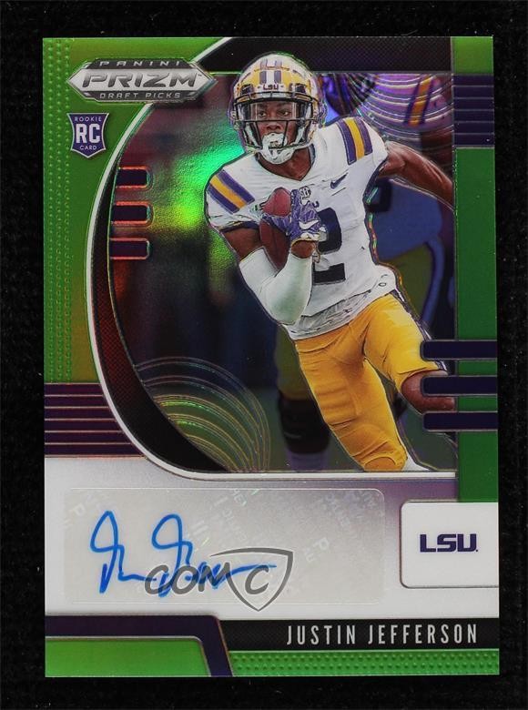 2020 Prizm Draft Picks Neon Green 2/25 Justin Jefferson #126 Rookie Auto RC uk2