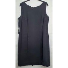 Tahari ASL Shift Dress Womens Black 14 Sleeveless Knee Length Polyester Blend