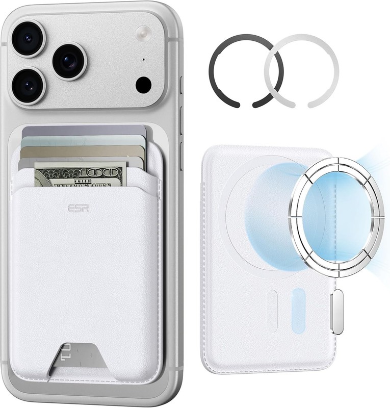 Magnetic MagSafe Wallet RFID blocking with MagSafe and holds 5 cards WHITE