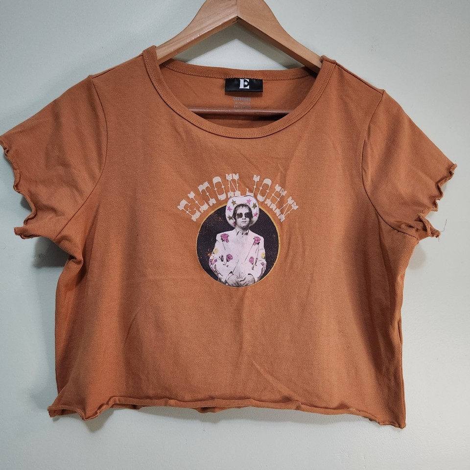 Elton John Graphic Crop Top Sz XXL Y2K Band Tee Retro Music Festival Streetwear