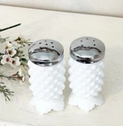 Beautiful Vintage Fenton Hobnail Milk Glass Salt & Pepper Shakers, Metal Tops.