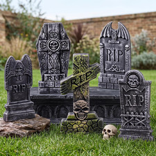 5 Pack Foam Tombstones Halloween Decor, Outdoor Graveyard Stakes with RIP
