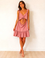ASOS DESIGN Pink Knee Length Ruffle Strap Dress Women’s US 14