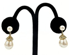 Designer High End Faux Pearl Rhinestones Dangle Post Earrings
