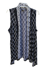 Chico  s Travelers Duster Sleeveless Tunic Vest Open Black  White Size 2