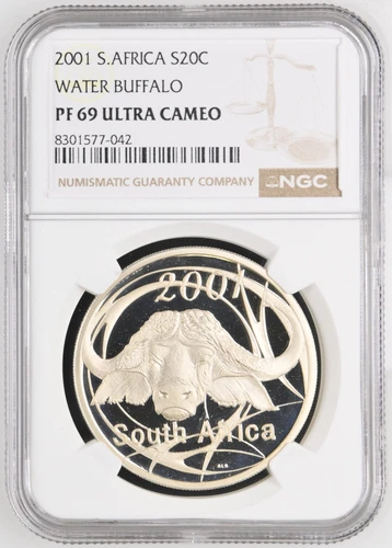 2001 South Africa 20 Cent Water Buffalo 1 OZ Silver Coin NGC PF 69 UC