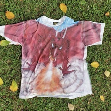 Liquid Blue Dragon Shirt Vintage 90s All-Over Print, Size XL