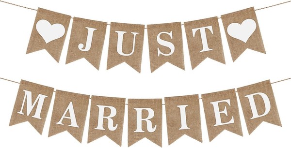 Just Married Girlande Deko Hochzeit Wimpelkette Banner FüR Brautdusche Feier-image