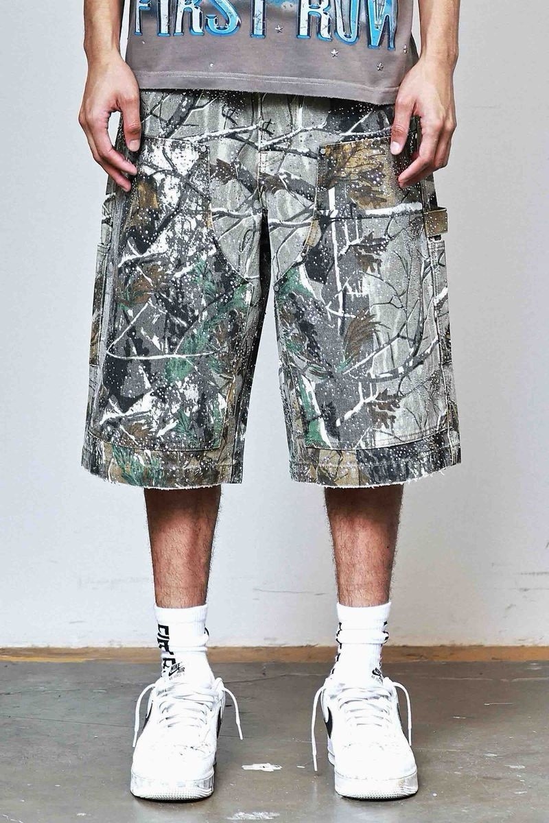 First Row Denim Shorts Size 34 Mens CAMO Rhinestone Jorts