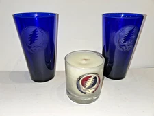 Vintage Grateful Dead Steal Your Face Blue Tumblers & Candle
