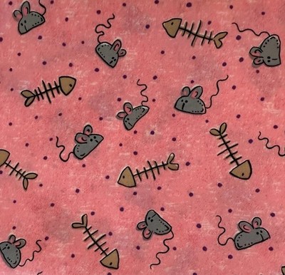 Troy Corp Riverwood Collections Fabric CAT NAP N Mouse Fishbone Pink 44  BTY