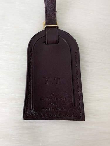 ✨Auténticas iniciales de etiqueta de equipaje de cuero marrón vino oscuro LOUIS VUITTON Y.T - Imagen 2 de 14