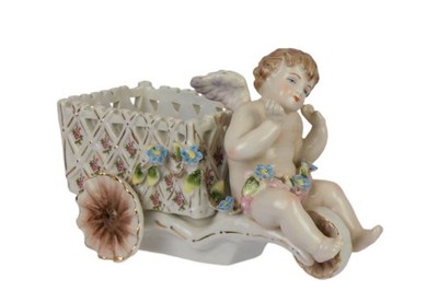 Porzellan Cherub Engel Wagen Replikat Retro Design Dekoration