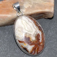 Mexican Laguna Lace 925 Silver Plated Gemstone Handmade Pendant 1.8" JW