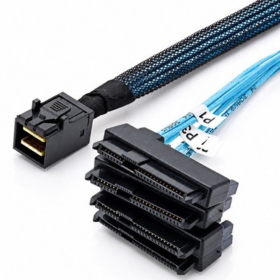 P82 Mini SAS SFF-8643 auf 4x 29pin SFF-8482 und 4x SATA 15pin Splitter Kabel 1m