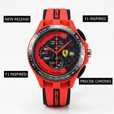 Men's F1 Scuderia Inspired 44mm Red Chronograph Silicone Watch New