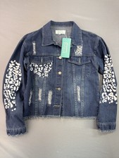 Woman Evolve Denim Jacket Size Medium Pockets Collared Distressed NEW W TAGS
