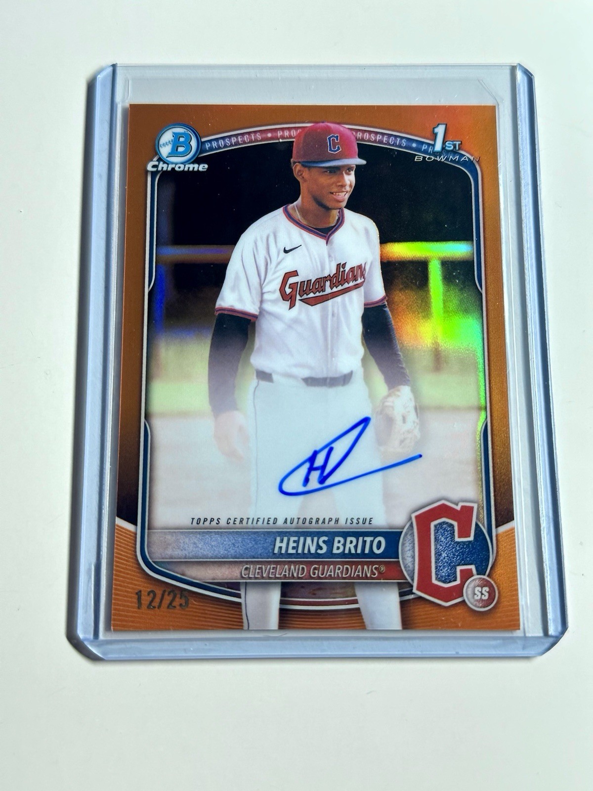 Heins Brito 2025 1st Bowman Chrome AUTO TRUE ORANGE REFRACTOR/25 Cleveland