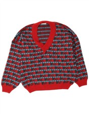 Four Seasons Herren V-Neck Pullover Sweater IT 50 Large Rot Geometrisch Acryl DX12