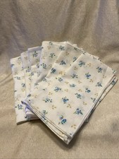 6 Vintage Floral Napkins MADE IN USA NEW OLD STOCK no tags blue yellow nice!