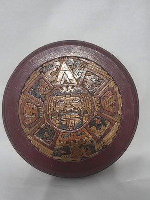 Mayan Aztec Calendar Wall Plaque   Round Mosaic Wood Decor   Tribal Ancient Art
