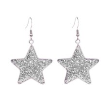Silver Star Drop Earrings Silver Disco Star Big Dangle Earrings Birthday Party J